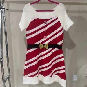 United States Sweaters Red and White Striped Dress with Gold Bow